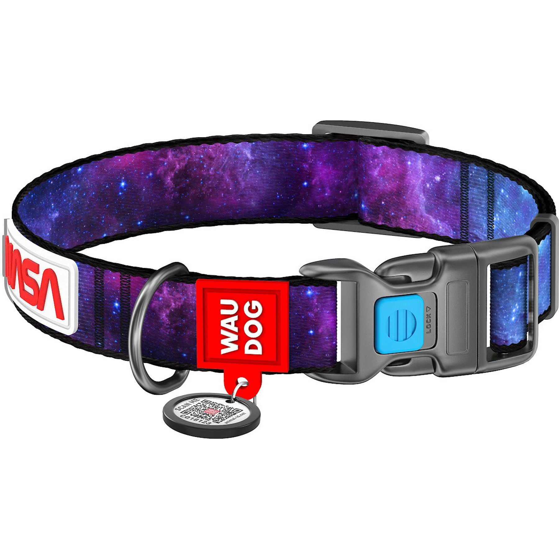 WAUDOG NASA Nylon Standard Dog Collar, Small: 9 1/8 to 13 3/4-in neck, 5/8-in wide, Space