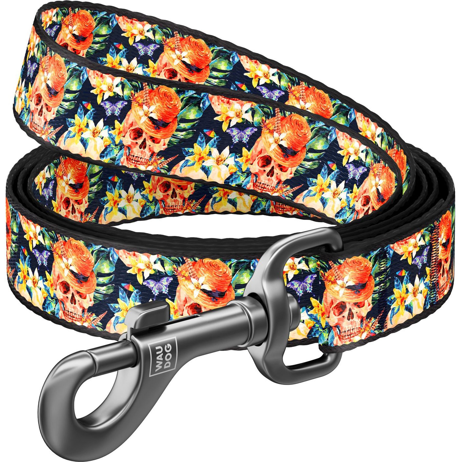 WAUDOG Nylon Dog Leash, Glamorous Skulls, Medium