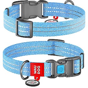 WAUDOG QR Passport Cotton Dog Collar, Blue, Medium
