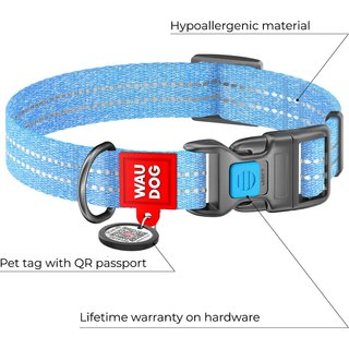 WAUDOG QR Passport Cotton Dog Collar, Blue, Small slide 2 of 6