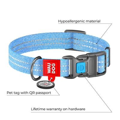 Show full view: WAUDOG QR Passport Cotton Dog Collar, Blue, Small slide 3 of 8