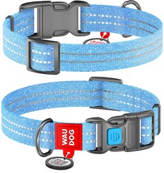 WAUDOG QR Passport Cotton Dog Collar, Blue, X-Large