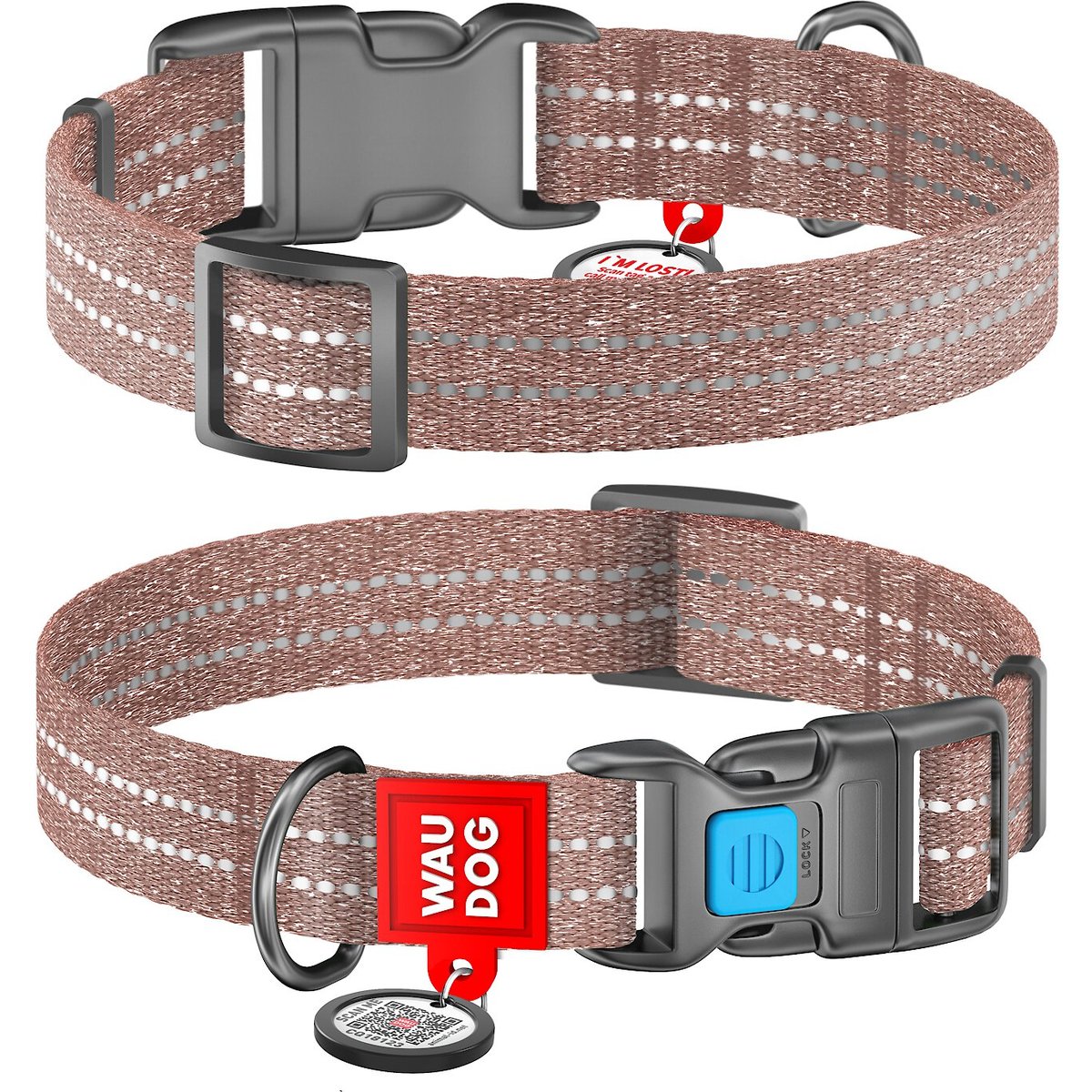 WAUDOG QR Passport Cotton Dog Collar, Brown, X-Large