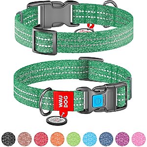 WAUDOG QR Passport Cotton Dog Collar, Green, Medium