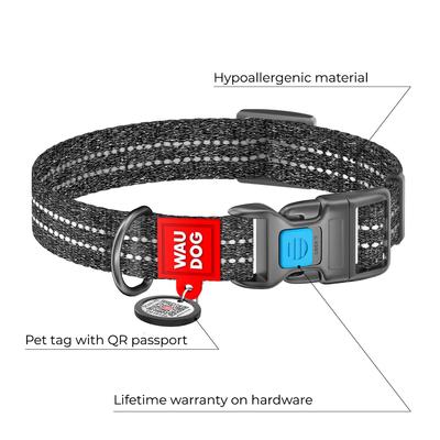 Show full view: WAUDOG QR Passport Cotton Dog Collar, Grey, Medium slide 2 of 7