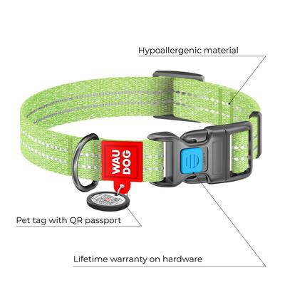 Show full view: WAUDOG QR Passport Cotton Dog Collar, Lime Green, Medium slide 2 of 6