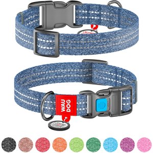 WAUDOG QR Passport Cotton Dog Collar, Navy Blue, Large