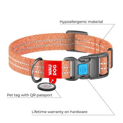 Show full view: WAUDOG QR Passport Cotton Dog Collar, Orange, Medium slide 3 of 7