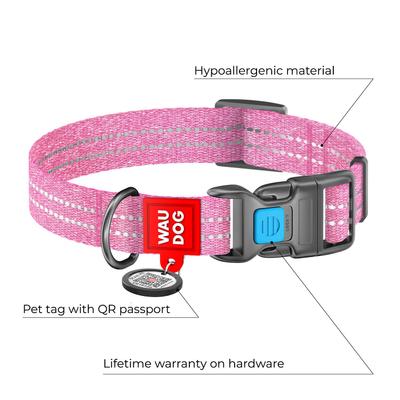 Show full view: WAUDOG QR Passport Cotton Dog Collar, Pink, Large slide 3 of 8