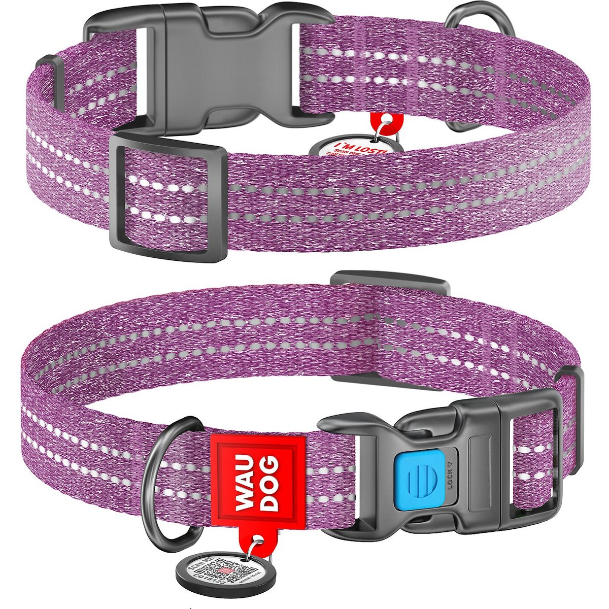 WAUDOG QR Passport Cotton Dog Collar, Purple, Large