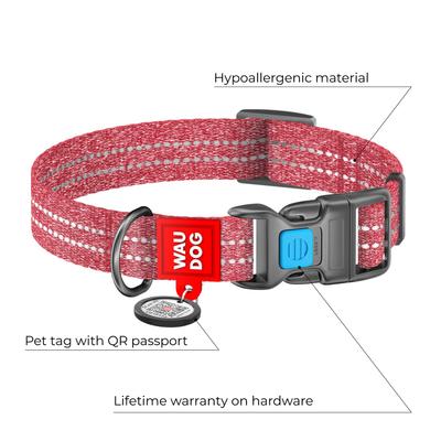 Show full view: WAUDOG QR Passport Cotton Dog Collar, Red, Medium slide 2 of 6