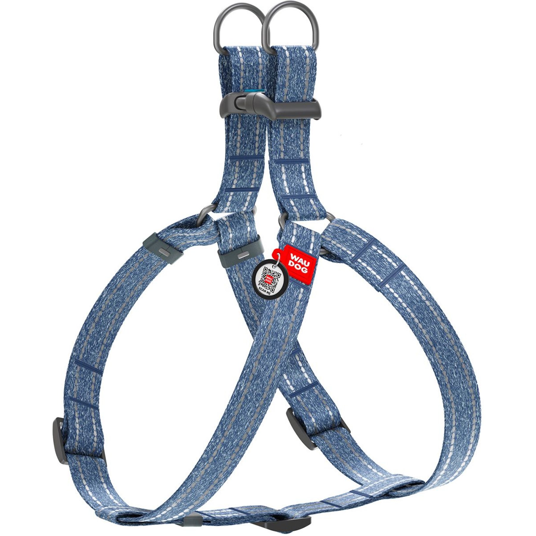 WAUDOG Re-Cotton Recycled Material QR Passport Dog Harness, Navy Blue, Medium