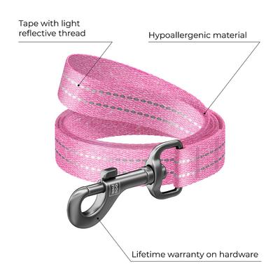 Show full view: WAUDOG Reflective Cotton Dog Leash, Pink, Medium, 10-ft slide 3 of 9