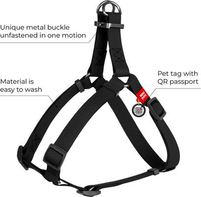 Show full view: WAUDOG Waterproof Dog Harness with QR Tag, Black, Medium slide 2 of 7