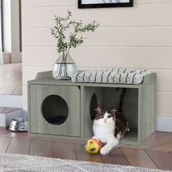 Way Basics Double Hole with 1 Door Cat House, Medium, London Grey
