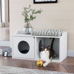 Way Basics Double Hole with 1 Door Cat House, Medium, White
