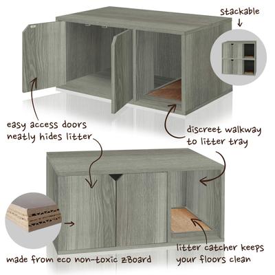 Show full view: Way Basics zBoard Paperboard Modern Enclosed Cat Litter Box, Grey slide 4 of 10