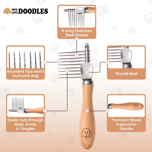 Show full view: We Love Doodles Dematting Rake Dog Comb, Brown slide 2 of 7