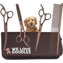 We Love Doodles Professional Grooming Stainless Steel 5 Piece Dog Shears & Comb Set, Bronze