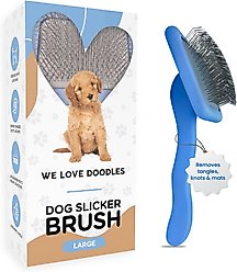 We Love Doodles Dog Slicker Brush for Grooming, Blue, Large