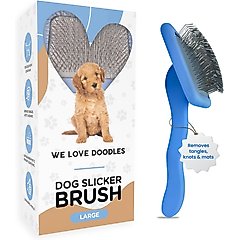 We Love Doodles Dog Slicker Brush for Grooming, Blue, Large