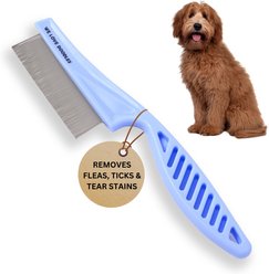 We Love Doodles Face & Flea Dog Grooming Comb, Blue, Large