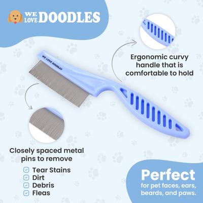 Show full view: We Love Doodles Face & Flea Dog Grooming Comb, Blue, Large slide 3 of 6