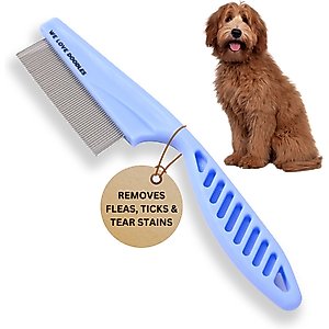 We Love Doodles Face & Flea Dog Grooming Comb, Blue, Small