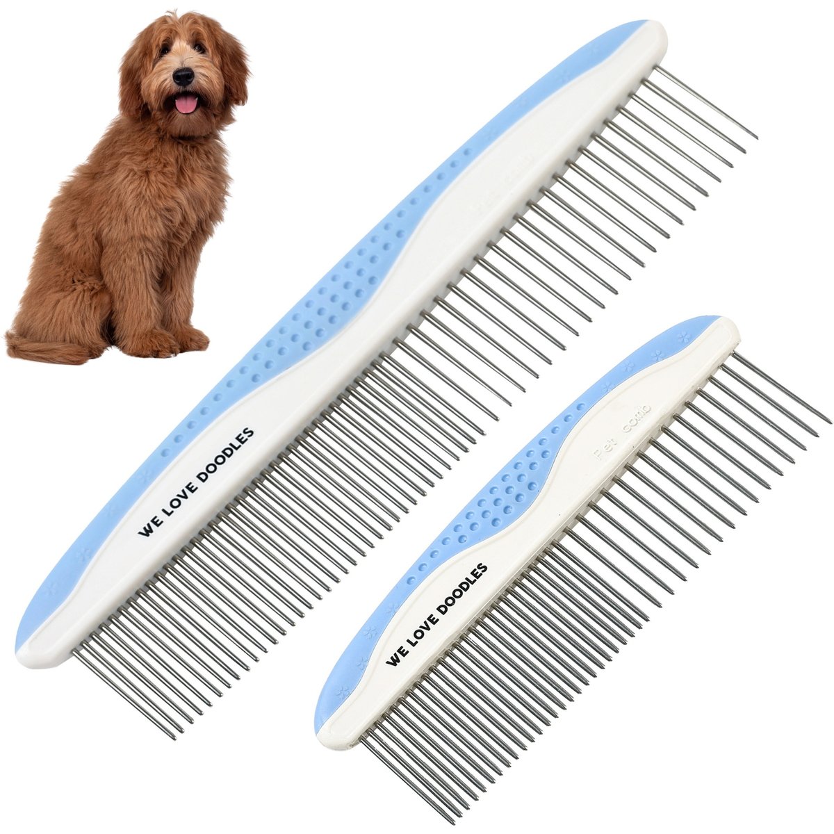 We Love Doodles Professional Metal Dog Dual Tooth Grooming Comb, 2 Pack