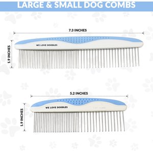 We Love Doodles Professional Metal Dog Dual Tooth Grooming Comb, 2 Pack