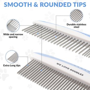 We Love Doodles Professional Metal Dog Dual Tooth Grooming Comb, 2 Pack
