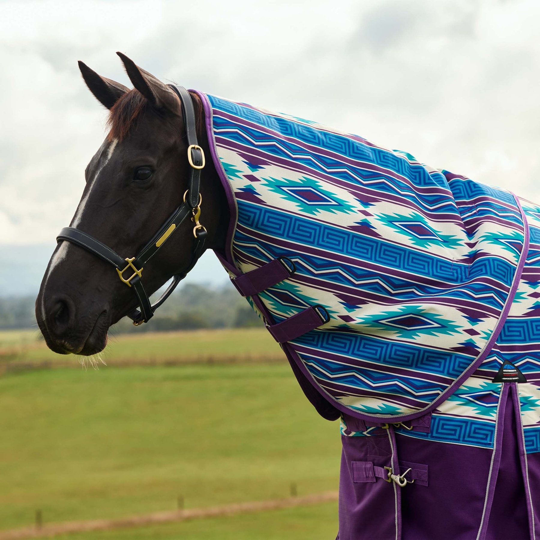 WeatherBeeta ComFiTec Legend 220G Navajo Print Waterproof Reflective Lined Rip-Stop Horse Turnout Neck Cover, Purple, Medium