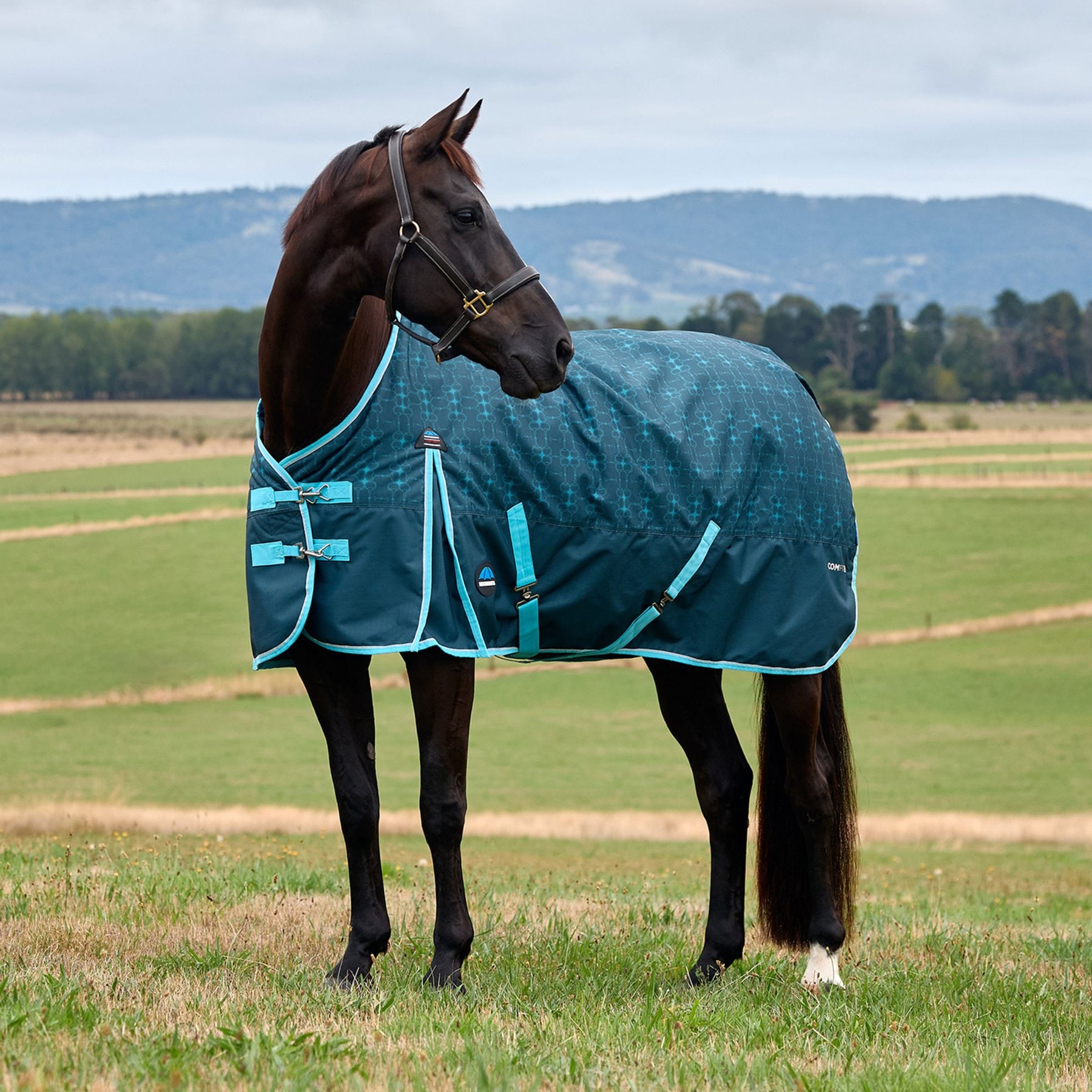 WeatherBeeta ComFiTec Limited Edition Geometric Bit Print 220G Waterproof Shoulder Gussets Reflective Rip-Stop Tail Flap Cover Horse Turnout Blanket, 78-in