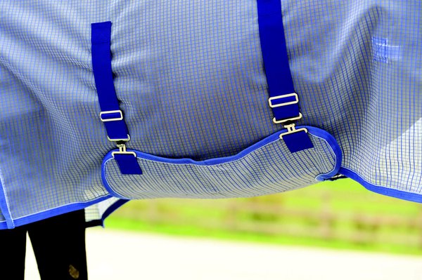 Show full view: WeatherBeeta Comfitec Horse Ripshield Plus & Belly Wrap Detach A Neck Fly Sheet, White/Blue, 69-in slide 3 of 8