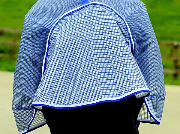 Show full view: WeatherBeeta Comfitec Horse Ripshield Plus & Belly Wrap Detach A Neck Fly Sheet, White/Blue, 69-in slide 5 of 8