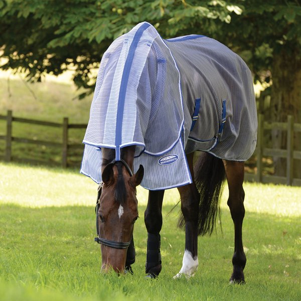 Show full view: WeatherBeeta Comfitec Horse Ripshield Plus & Belly Wrap Detach A Neck Fly Sheet, White/Blue, 69-in slide 6 of 8
