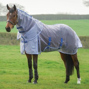 WeatherBeeta Comfitec Horse Ripshield Plus & Belly Wrap Detach A Neck Fly Sheet, White/Blue, 78-in