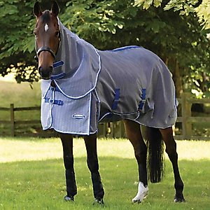 WeatherBeeta Comfitec Horse Ripshield Plus & Belly Wrap Detach A Neck Fly Sheet, White/Blue, 78-in