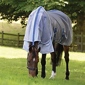 WeatherBeeta Comfitec Horse Ripshield Plus & Belly Wrap Detach A Neck Fly Sheet, White/Blue, 78-in