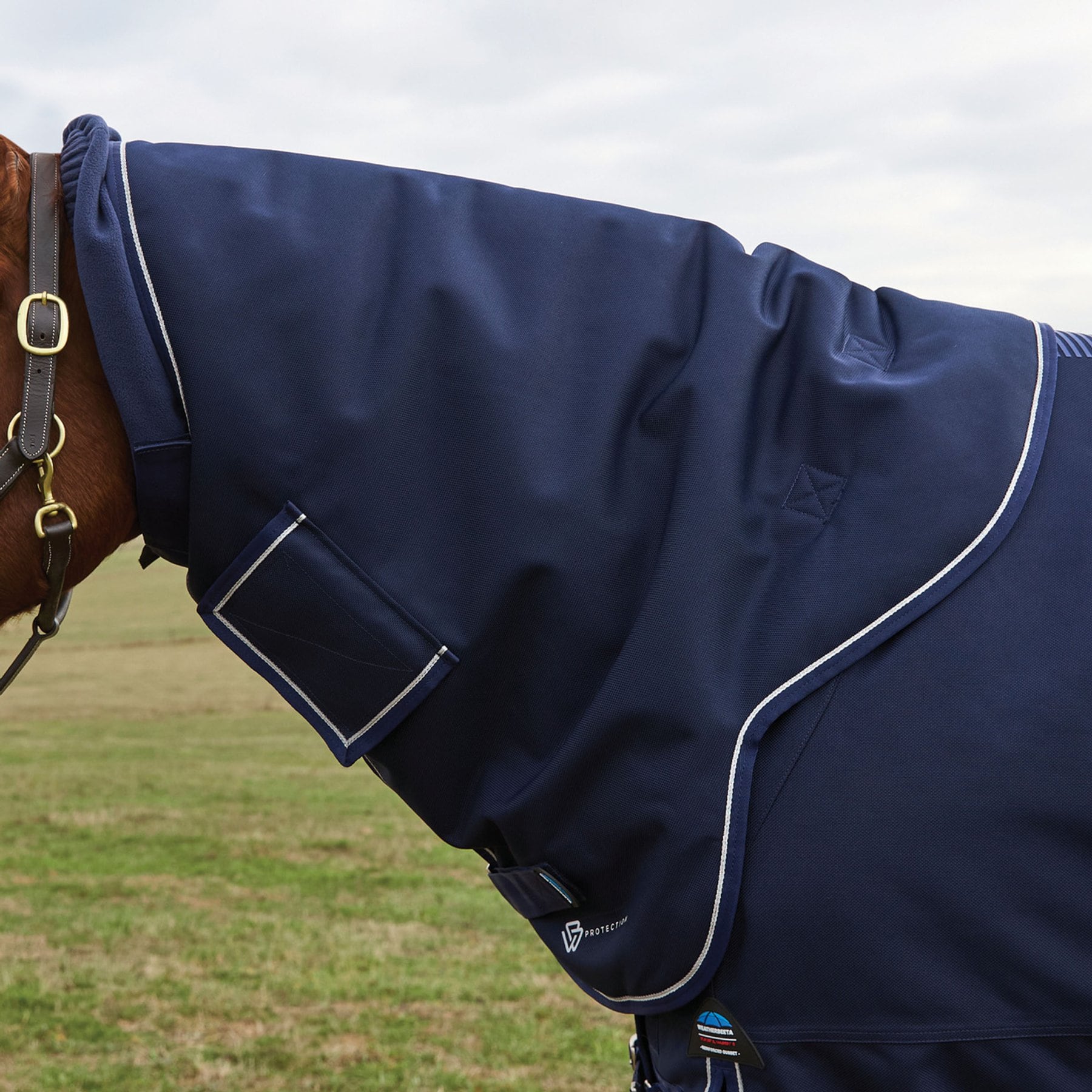 WeatherBeeta ComFiTec Ultra 220G Waterproof Reflective Lined Rip-Stop Horse Turnout Neck Cover, Navy, Small