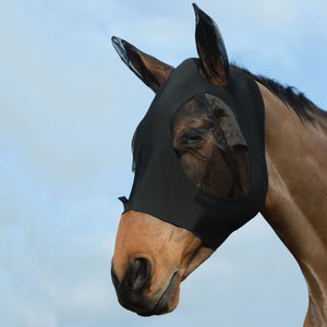 WeatherBeeta Stretch Bug Eye Horse Fly Mask with Covered Ears, Black/Black, Full
