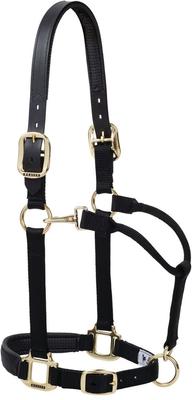 Show full view: Weaver Equine Breakaway Original Adjustable Buffalo Leather Chin & Throat Snap Horse Halter, Black, Average slide 1 of 1