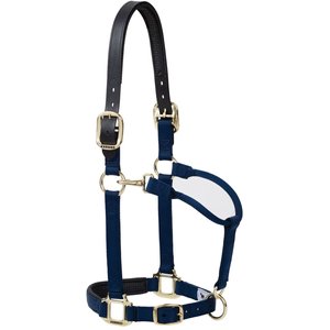 Weaver Equine Breakaway Original Adjustable Buffalo Leather Chin & Throat Snap Horse Halter, Navy, Average