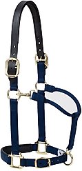 Weaver Equine Breakaway Original Adjustable Buffalo Leather Chin & Throat Snap Horse Halter, Navy, Large