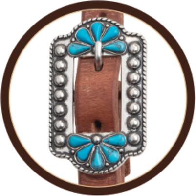 Show full view: Weaver Equine ProTack Designer Hardward Horse Browband Headstall, Turquoise Flower slide 2 of 4
