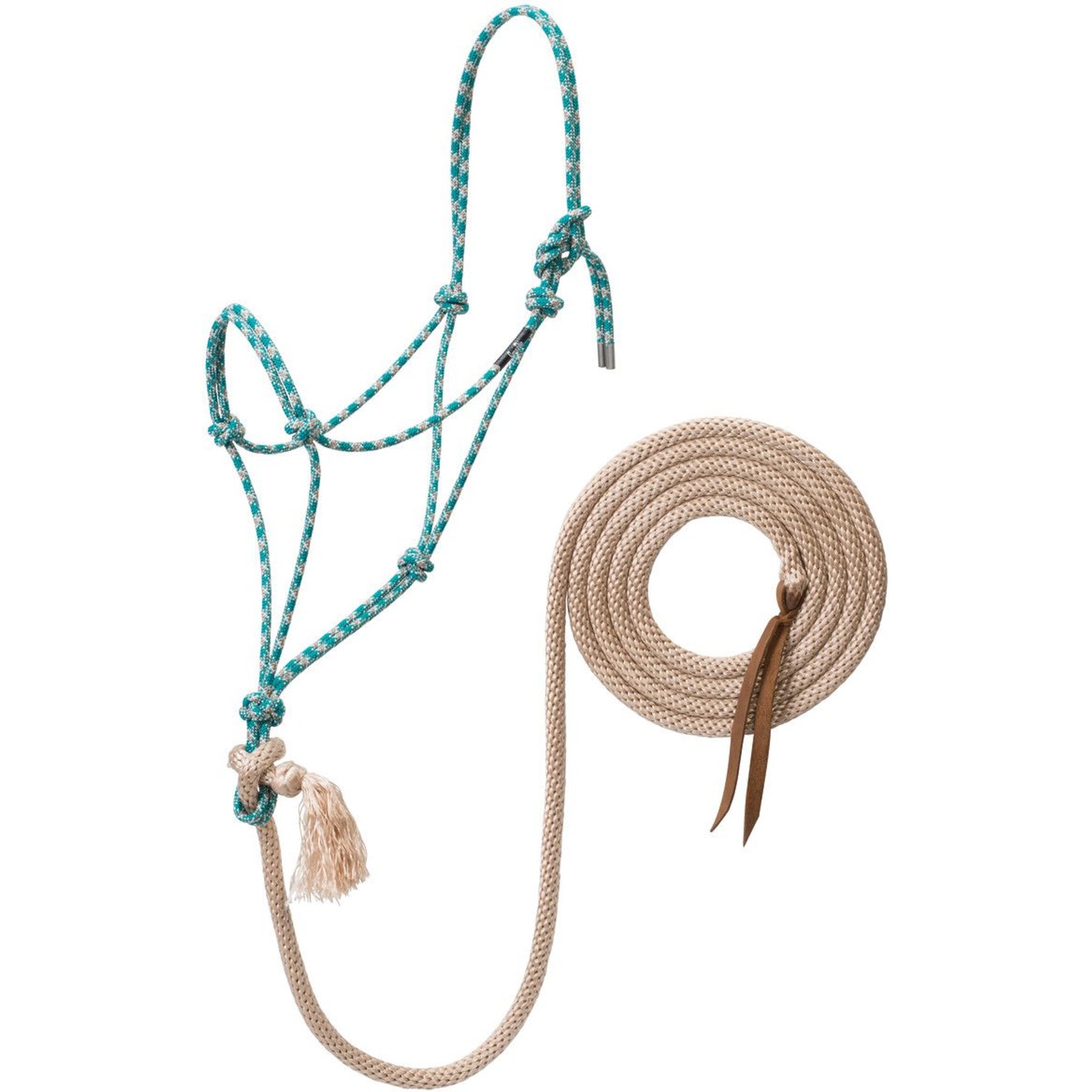 Weaver Equine Silvertip No. 95 Rope Horse Halter & 10-ft Lead, Teal/Tan/Silver/White