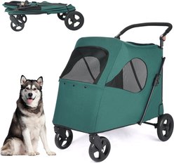 Wedyvko Foldable Travel 4 Wheels, Breathable Mesh, Large Capacity Dog & Cat Stroller, One size, Dark green