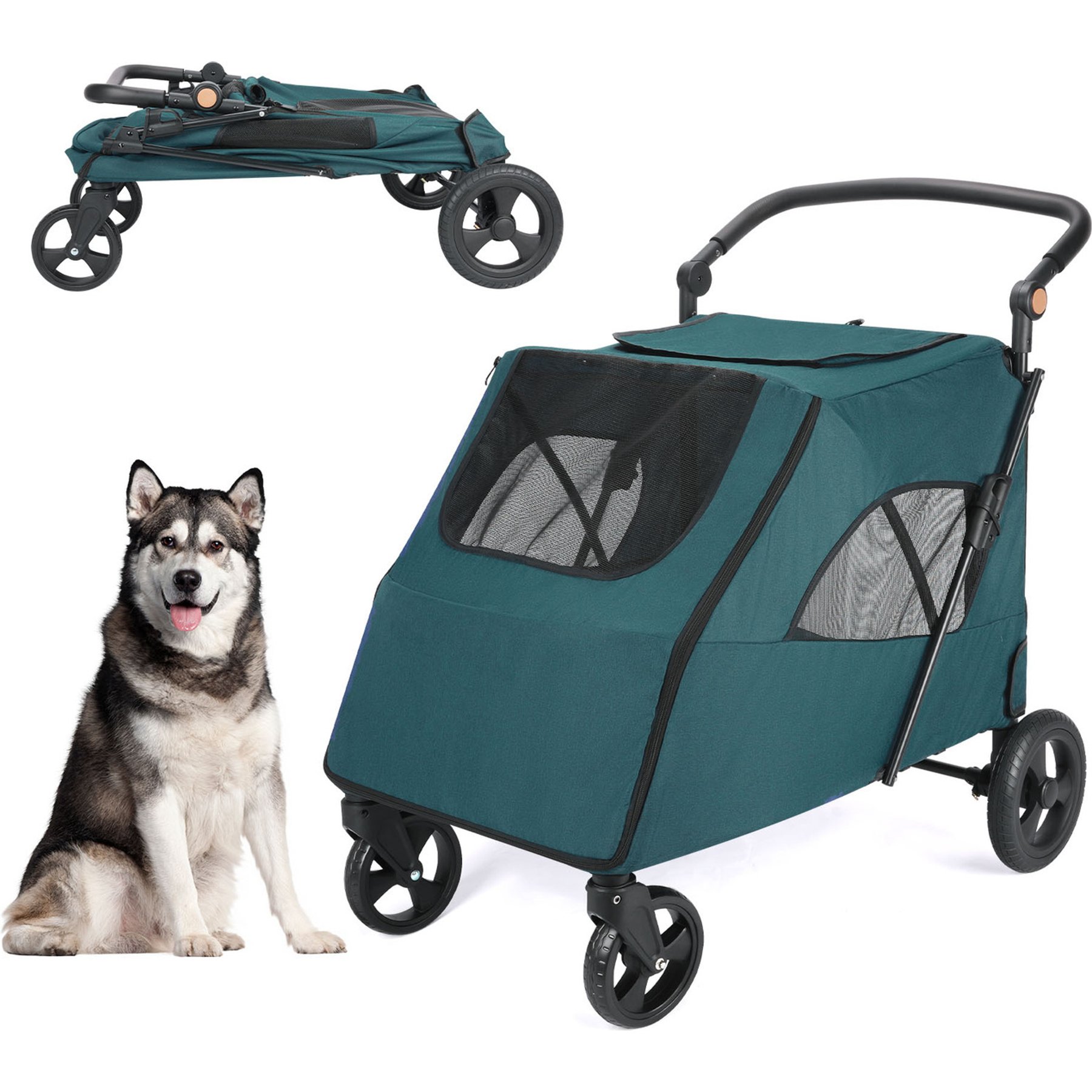 Wedyvko P04C Foldable Jogger Universal Wheel Dog Stroller, One Size, Dark Green