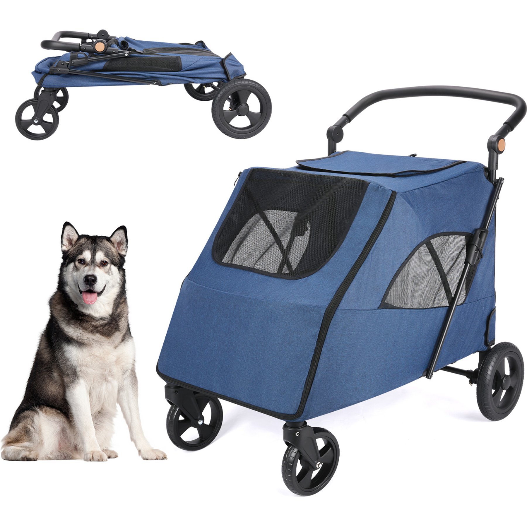 Wedyvko P04C Foldable Jogger Universal Wheel Dog Stroller, One size, Navy