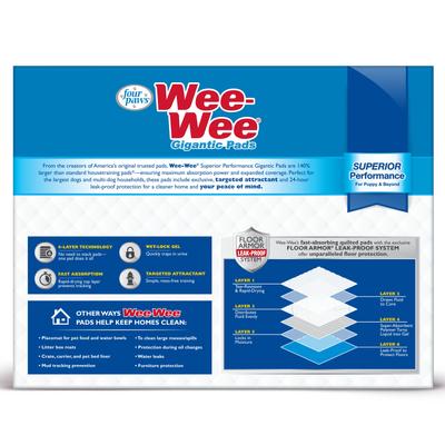 Show full view: Wee-Wee Pads Superior Performance with Runoff Edge Guard Dog Pee Pads, Gigantic, 27.5 x 44-in, 150 count slide 2 of 11